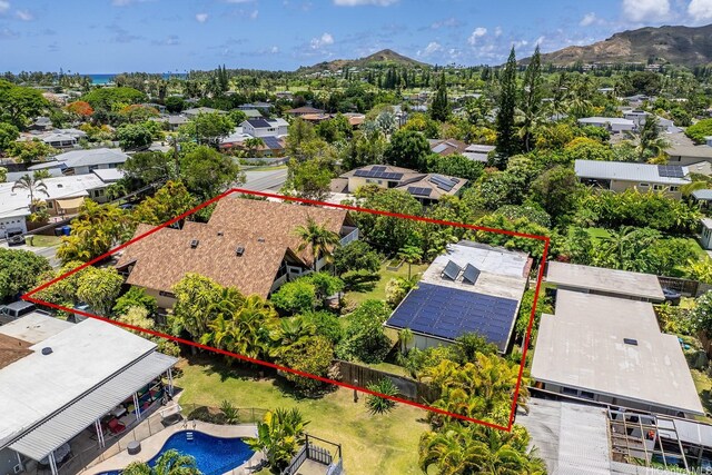 337 Wanaao Rd, Kailua, HI 96734 - aerial view of residential area featuring property parcel outlined and a mountain backdrop