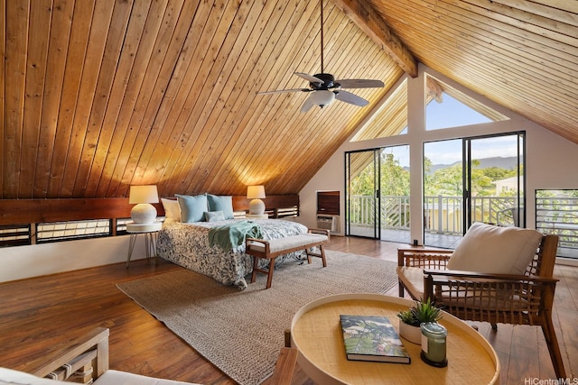 337 Wanaao Rd, Kailua, HI 96734 - bedroom with access to exterior, wood-type flooring, and wooden ceiling