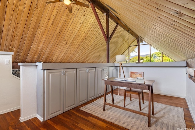 337 Wanaao Rd, Kailua, HI 96734 - office area with ceiling fan, hardwood / wood-style floors, wooden ceiling, and baseboards