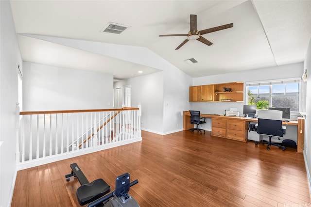 92-325 Palaulau Pl Unit 62, Kapolei, HI 96707 - office featuring ceiling fan, built in study area, vaulted ceiling, hardwood / wood-style flooring, and baseboards