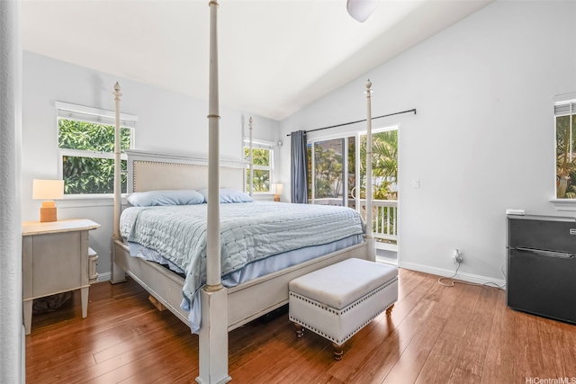 92-325 Palaulau Pl Unit 62, Kapolei, HI 96707 - bedroom with access to outside, vaulted ceiling, wood finished floors, multiple windows, and baseboards