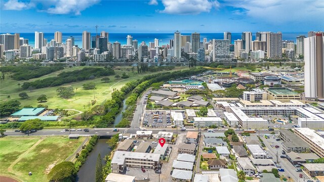713 Menehune Ln, Honolulu, HI 96826 - aerial overview of property's location with a nearby body of water and a view of skyline