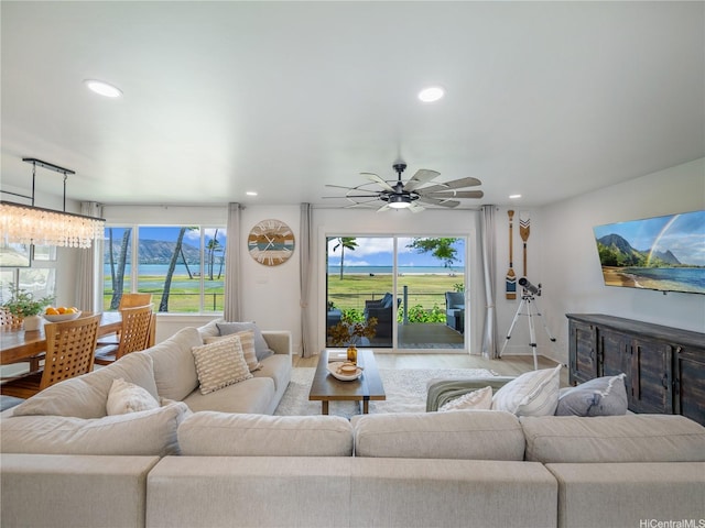 6173 Summer St, Honolulu, HI 96821 - living area with recessed lighting, wood finished floors, and ceiling fan