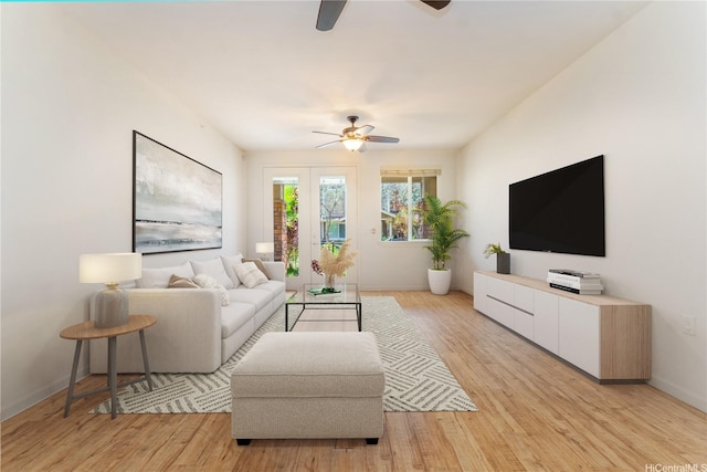 540 Manawai St Unit 402, Kapolei, HI 96707 - living area with ceiling fan, light wood-type flooring, and baseboards