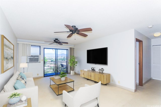 98-630 Moanalua Loop Unit 219, Aiea, HI 96701 - living area featuring carpet flooring, baseboards, cooling unit, and ceiling fan
