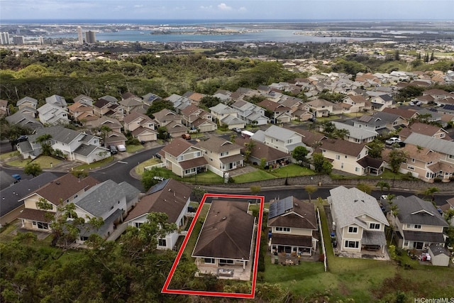 98-1970-A Kaahumanu St Unit 128, Pearl City, HI 96782 - aerial overview of property's location with property parcel outlined, nearby suburban area, and a nearby body of water