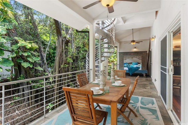 balcony with a ceiling fan