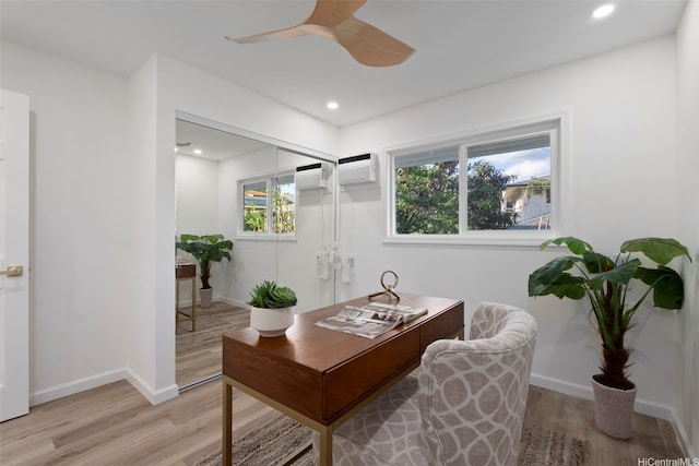 92-370 Malahuna Pl, Kapolei, HI 96707 - office with light wood-style floors, a ceiling fan, baseboards, recessed lighting, and an AC wall unit