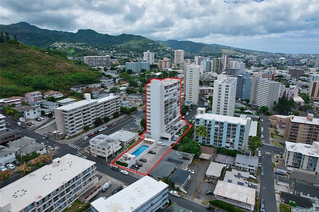 1520 Ward Ave Unit 802, Honolulu, HI 96822 - view of urban area featuring property parcel outlined and a mountain backdrop