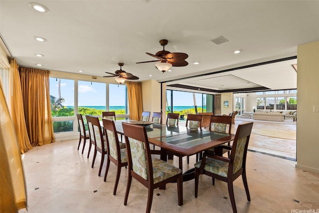 572C N Kalaheo Ave, Kailua, HI 96734 - dining space featuring recessed lighting, a water view, and ceiling fan