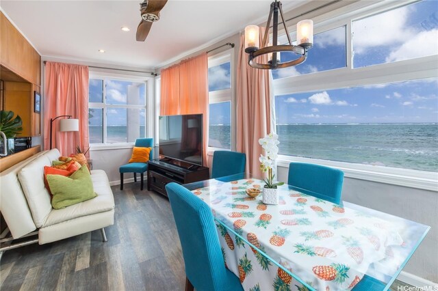 53-797 Kamehameha Hwy, Hauula, HI 96717 - dining area featuring a chandelier, dark wood finished floors, and a ceiling fan