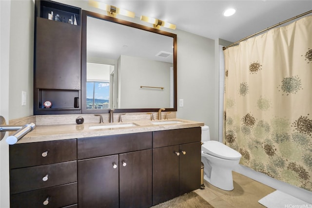 1189 Waimanu St Unit 1606, Honolulu, HI 96814 - full bath featuring double vanity, tile patterned floors, and a shower with shower curtain