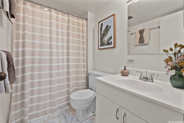 3161 Ala Ilima St Unit 1006, Honolulu, HI 96818 - full bath with toilet, vanity, marble finish floors, and a shower with curtain