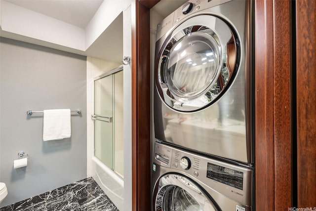 415 S St Unit 4202, Honolulu, HI 96813 - laundry room with estacked washer and dryer and marble finish floors