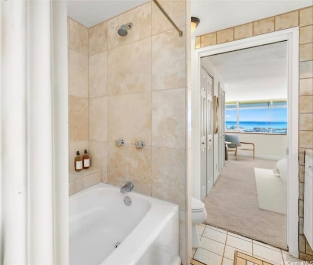 666 Prospect St Unit I506, Honolulu, HI 96813 - bathroom with toilet, shower / tub combo with curtain, tile patterned flooring, and a water view