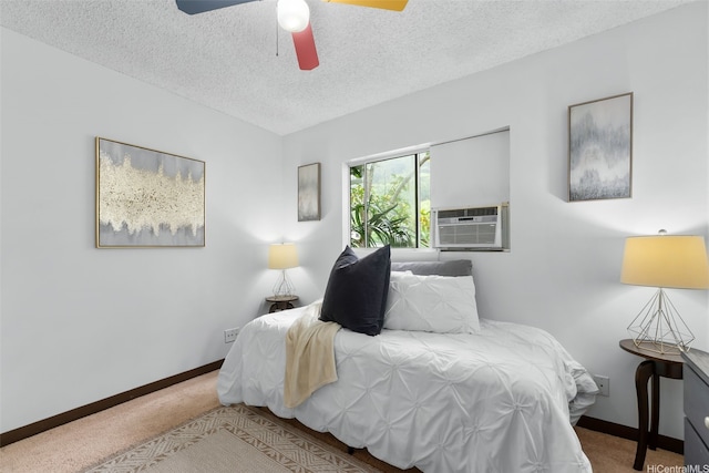 1681 Mahani Loop, Honolulu, HI 96819 - bedroom featuring carpet floors, baseboards, cooling unit, a textured ceiling, and a ceiling fan