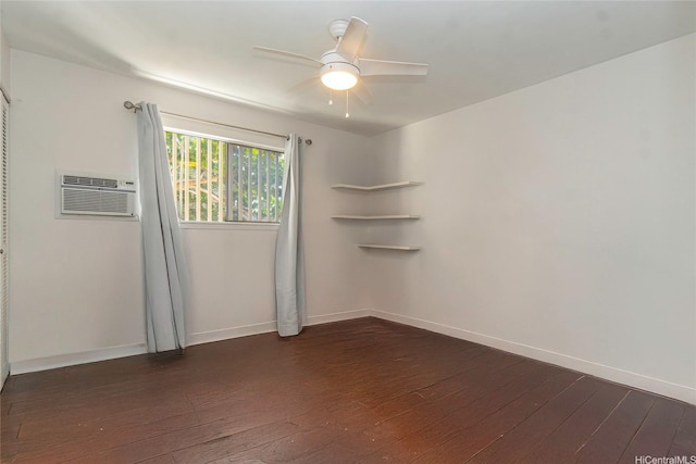 1492 Halekoa Dr, Honolulu, HI 96821 - empty room featuring dark wood finished floors, a ceiling fan, baseboards, and a wall mounted AC