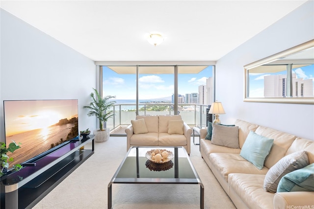 1551 Ala Wai Blvd Unit 1603, Honolulu, HI 96815 - living room featuring carpet, a wall of windows, and plenty of natural light