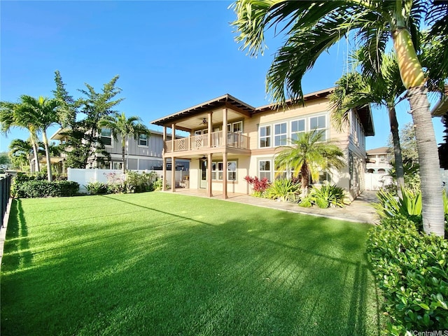91-1103 Waikai St, Ewa Beach, HI 96706 - back of house with a balcony, ceiling fan, and a patio area