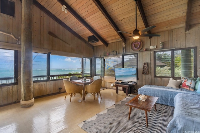 56-189 Kamehameha Hwy, Kahuku, HI 96731 - sunroom with wood walls, wood ceiling, and beamed ceiling