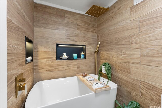 419 Keoniana St Unit 1003, Honolulu, HI 96815 - bathroom featuring a freestanding bath and a tile shower