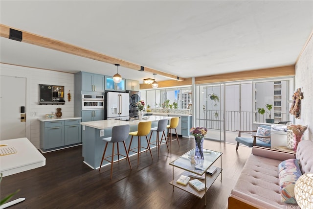 419 Keoniana St Unit 1003, Honolulu, HI 96815 - living area featuring dark wood-style floors and beam ceiling