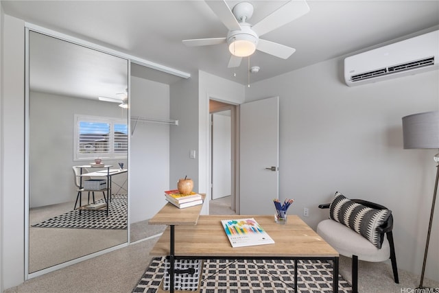 91-1785 Kohanahana Loop, Ewa Beach, HI 96706 - carpeted living area with a wall mounted air conditioner, ceiling fan, and an office area