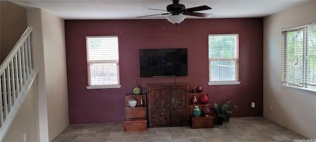 92-1366PUNAWAINUIST Punawainui St, Kapolei, HI 96707 - living area featuring a ceiling fan, plenty of natural light, and stairs