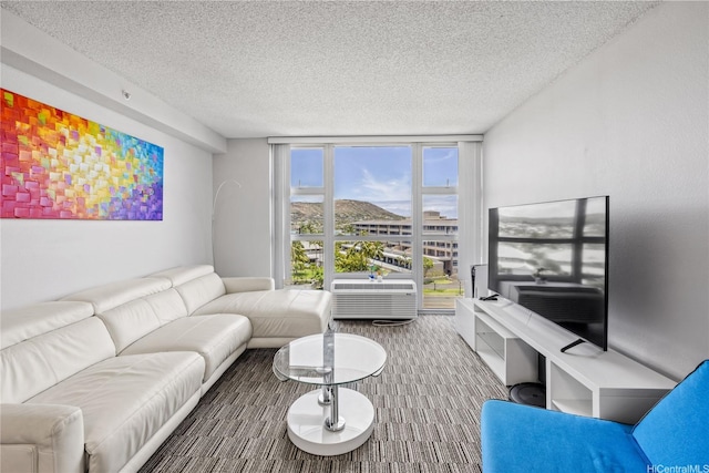 7000 Hawaii Kai Dr Unit 2702, Honolulu, HI 96825 - carpeted living area featuring a textured ceiling and cooling unit