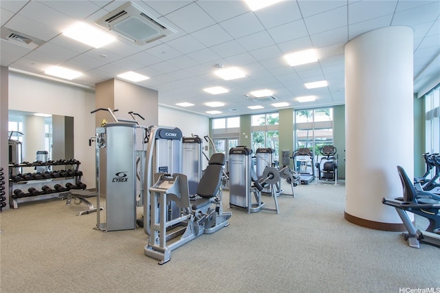 600 Ala Moana Blvd Unit 1907, Honolulu, HI 96813 - workout area featuring carpet floors and a paneled ceiling