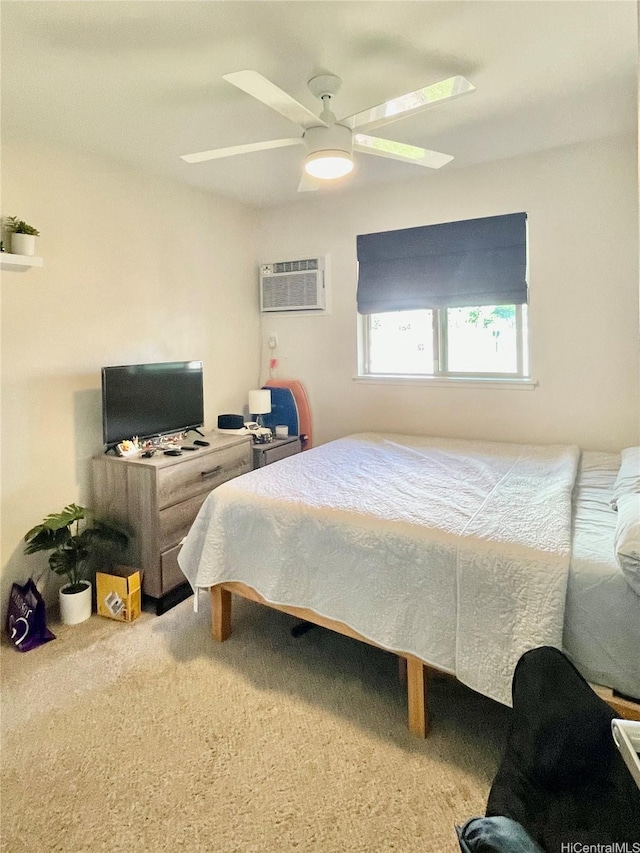 91-1227 Kamaaha Ave Unit 302, Kapolei, HI 96707 - bedroom with a wall mounted air conditioner, a ceiling fan, and carpet