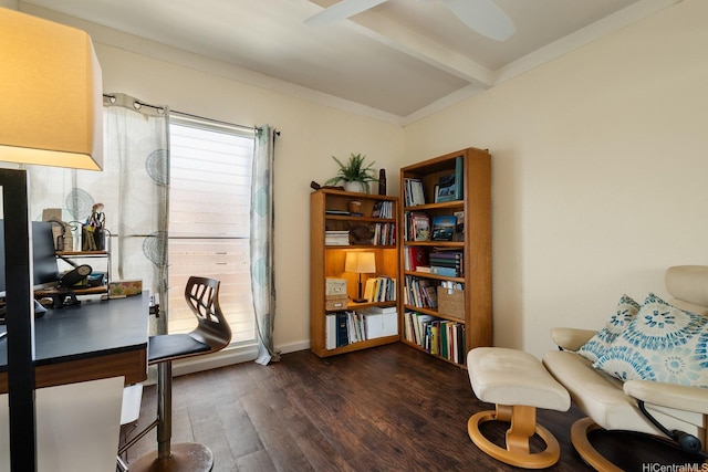 94-423 Keaoopua St Unit 155, Mililani, HI 96789 - sitting room with dark wood-type flooring, a desk, and beam ceiling