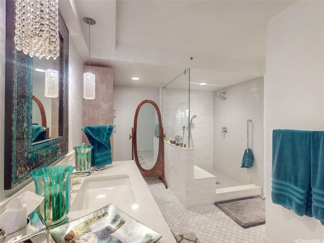 1015 Wilder Ave Unit 1003, Honolulu, HI 96822 - full bath featuring walk in shower, tile patterned floors, vanity, and recessed lighting