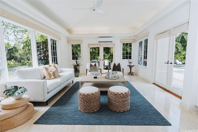 769 Elepaio St, Honolulu, HI 96816 - sunroom / solarium featuring french doors, a wall unit AC, and healthy amount of natural light
