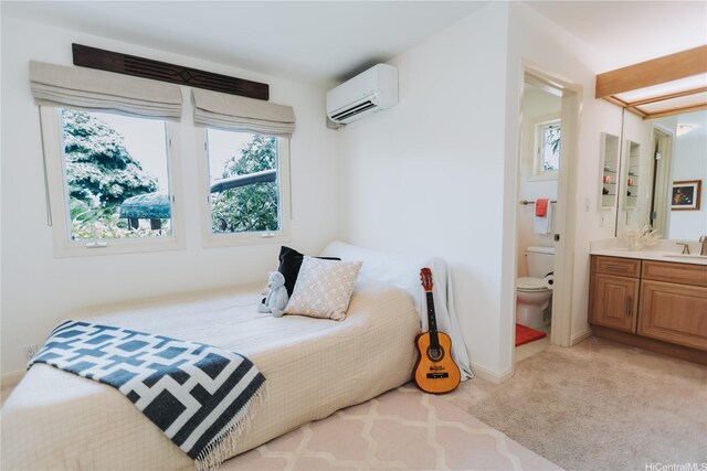 769 Elepaio St, Honolulu, HI 96816 - bedroom with a wall unit AC, light carpet, ensuite bath, and a sink