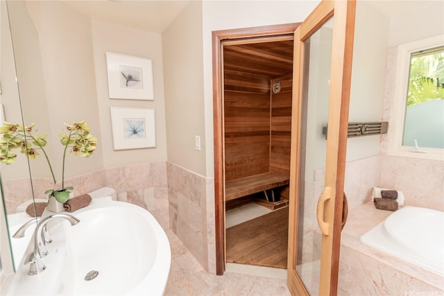 769 Elepaio St, Honolulu, HI 96816 - full bath featuring a sink, a garden tub, a relaxing sauna, and a shower