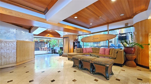 2425 Kuhio Ave Unit 603, Honolulu, HI 96815 - common area featuring wooden ceiling, wood walls, a wainscoted wall, and recessed lighting