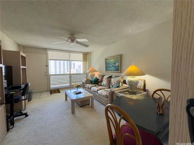 425 Ena Rd Unit 1201B, Honolulu, HI 96815 - living room with ceiling fan, carpet flooring, a textured ceiling, and a desk