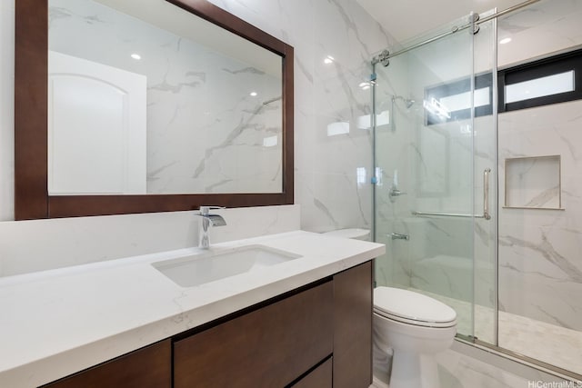 332 Iolani Ave, Honolulu, HI 96813 - full bathroom with toilet, a marble finish shower, vanity, and marble finish floors