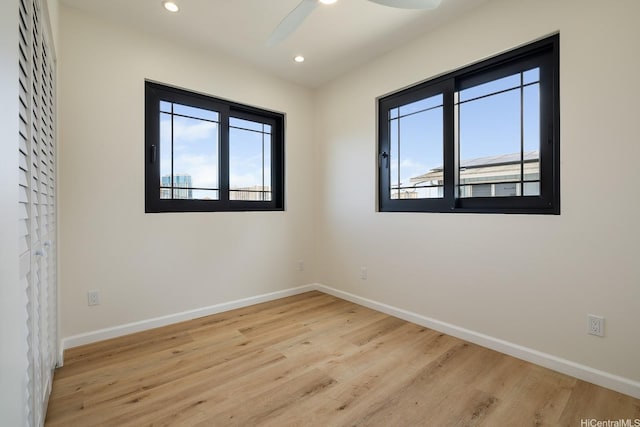 332 Iolani Ave, Honolulu, HI 96813 - empty room with light wood finished floors, baseboards, recessed lighting, and a ceiling fan