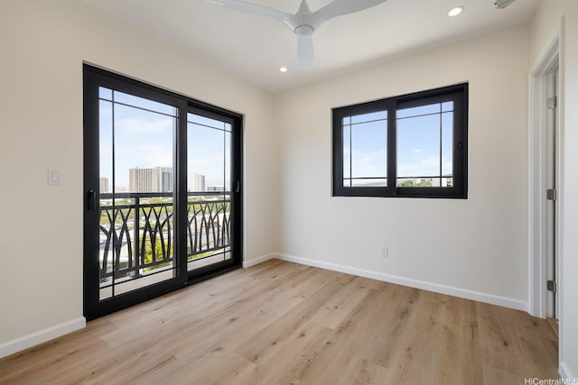 332 Iolani Ave, Honolulu, HI 96813 - spare room featuring light wood-style flooring, baseboards, ceiling fan, and recessed lighting