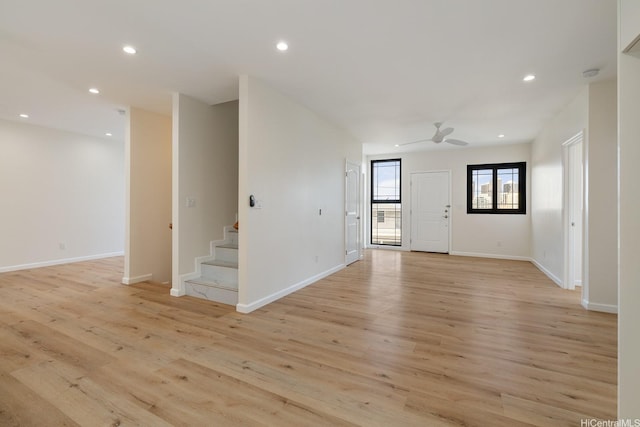 332 Iolani Ave, Honolulu, HI 96813 - unfurnished room with stairway, light wood-style floors, ceiling fan, recessed lighting, and baseboards