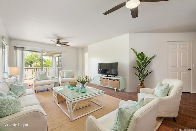 91-1058 Kekuilani Loop Unit 1605, Kapolei, HI 96707 - living area with a ceiling fan and wood finished floors