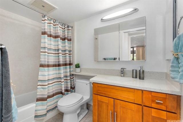 3138 Waialae Ave Unit 521, Honolulu, HI 96816 - bathroom featuring toilet, vanity, shower / bath combo with shower curtain, and tile patterned flooring
