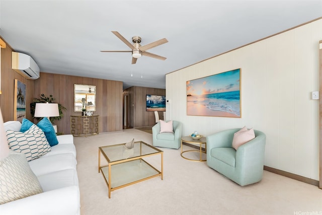 3483 Ala Hinalo St, Honolulu, HI 96818 - carpeted living area with a wall mounted air conditioner, ceiling fan, and wooden walls