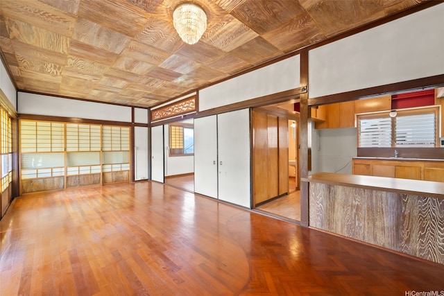 748 Ocean View Dr, Honolulu, HI 96816 - unfurnished living room with a chandelier, wooden ceiling, and a sink