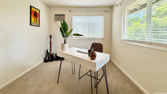 739 Kinalau Pl Unit 1, Honolulu, HI 96813 - office area featuring carpet flooring, a wall mounted AC, baseboards, and healthy amount of natural light