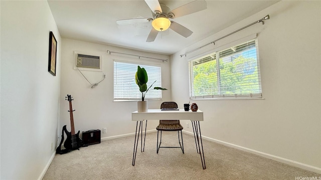 739 Kinalau Pl Unit 1, Honolulu, HI 96813 - office space with a wall mounted air conditioner, carpet, baseboards, and ceiling fan