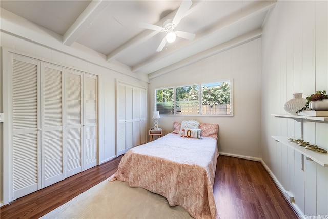 520 Papalani St, Kailua, HI 96734 - bedroom featuring wood finished floors, two closets, and ceiling fan