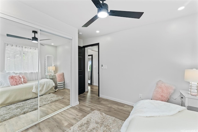 87-888 Waapuhi St, Waianae, HI 96792 - bedroom with wood finished floors, a ceiling fan, baseboards, and recessed lighting